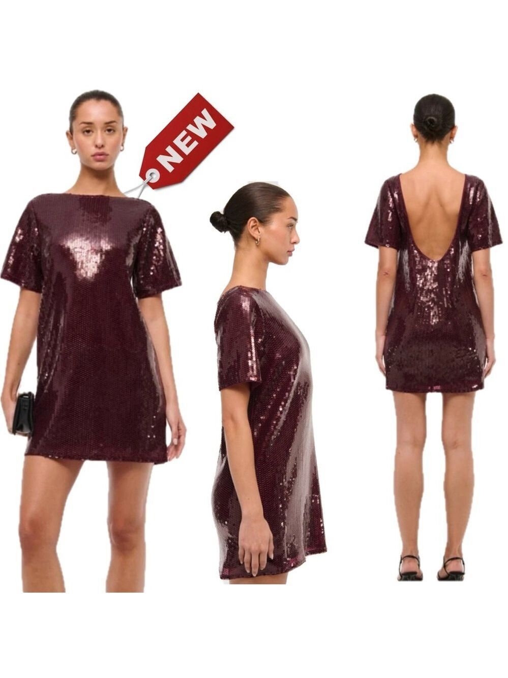 Abercrombie & Fitch burgundy sequin embellished short sleeve mini dress S NWT